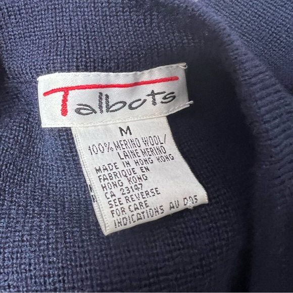 TALBOTS Luxe Navy 100% Merino Wool Cardigan w/ Gold Crest Buttons - Size M - Picture 3 of 10